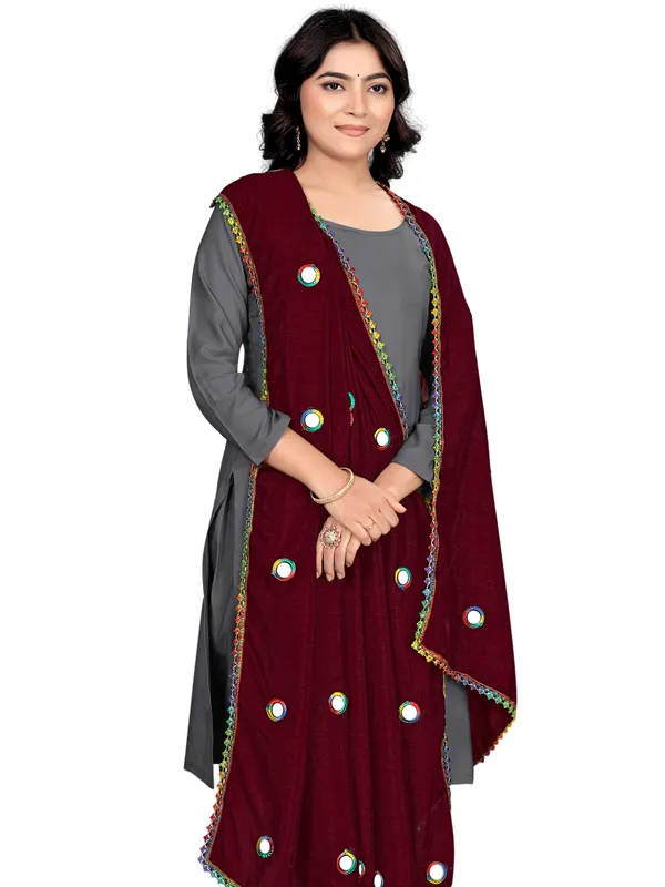 Mirror_Work_Art_Silk_Dupatta_For_Women_With_Lace_Border_Maroon