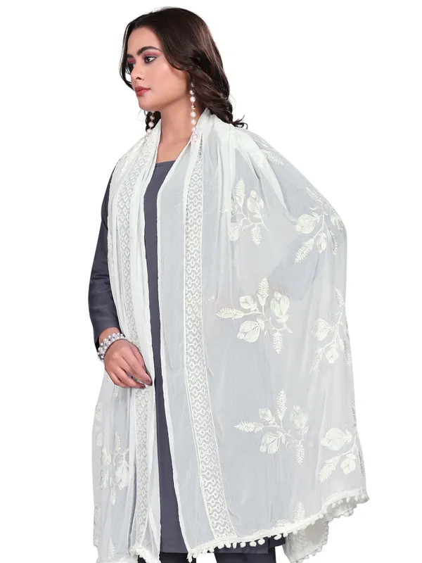Embroidered_Chiffon_Dupatta_For_Women_With_Pom_Pom_Lace_White