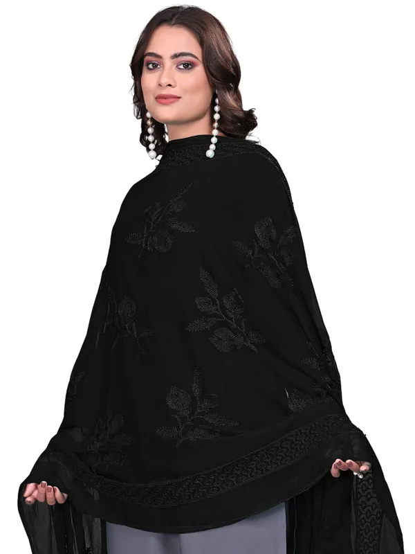 Embroidered_Chiffon_Dupatta_For_Women_With_Pom_Pom_Lace_Black
