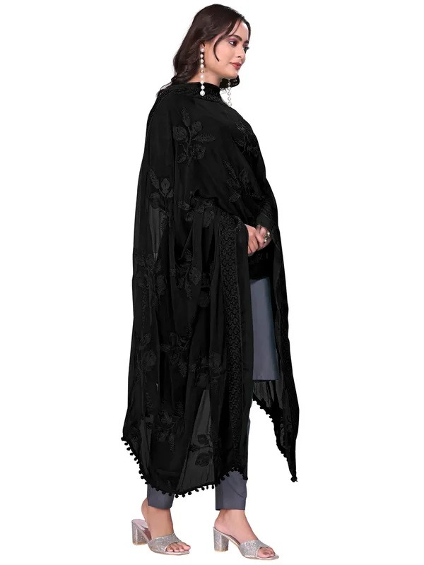 Embroidered_Chiffon_Dupatta_For_Women_With_Pom_Pom_Lace_Black