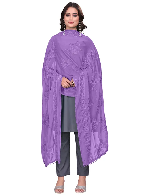 Embroidered_Chiffon_Dupatta_For_Women_With_Pom_Pom_Lace_Lavender