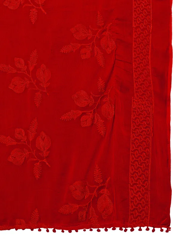 Embroidered_Chiffon_Dupatta_For_Women_With_Pom_Pom_Lace_Red