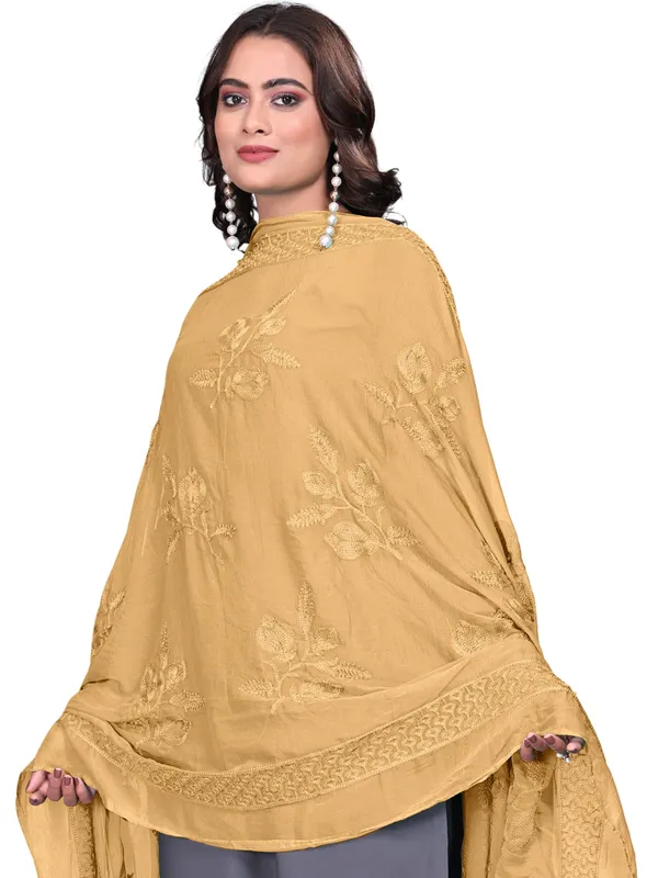 Embroidered_Chiffon_Dupatta_For_Women_With_Pom_Pom_Lace_Gold