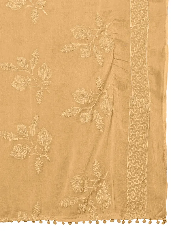 Embroidered_Chiffon_Dupatta_For_Women_With_Pom_Pom_Lace_Gold