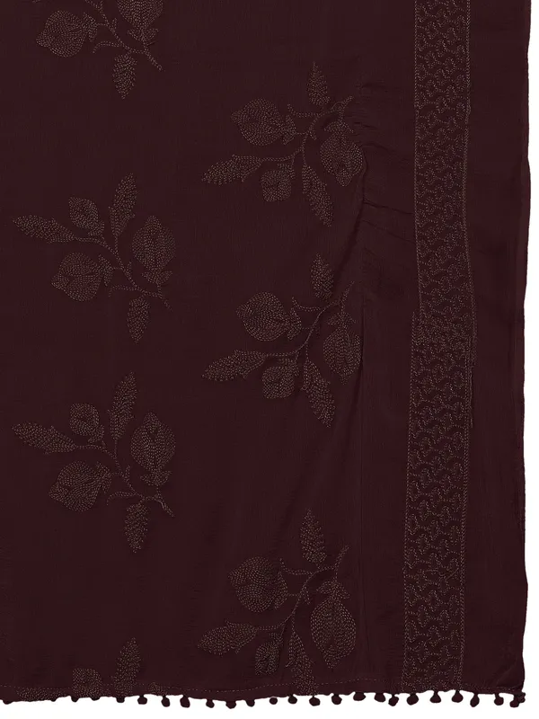 Embroidered_Chiffon_Dupatta_For_Women_With_Pom_Pom_Lace_Coffee