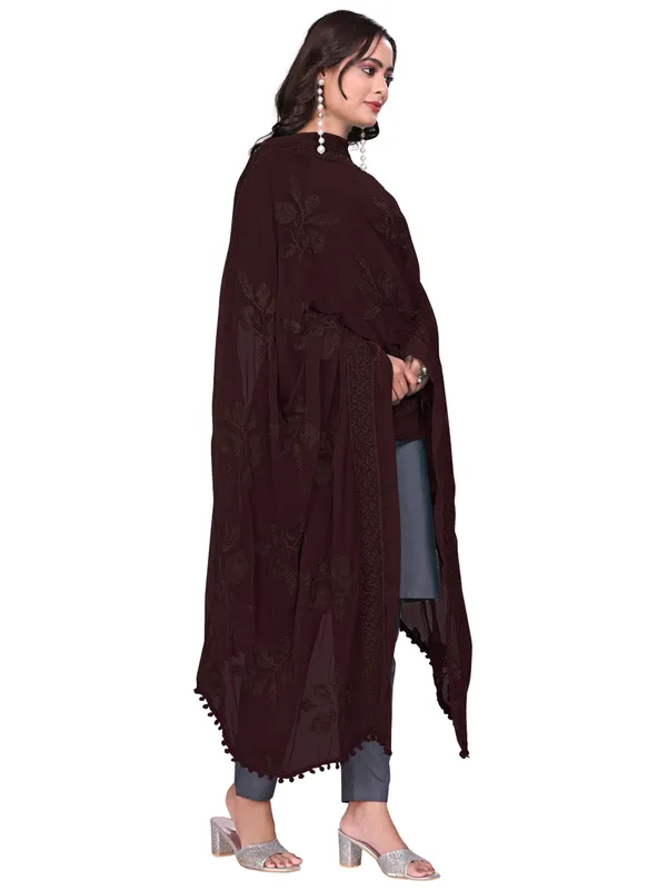 Embroidered_Chiffon_Dupatta_For_Women_With_Pom_Pom_Lace_Coffee