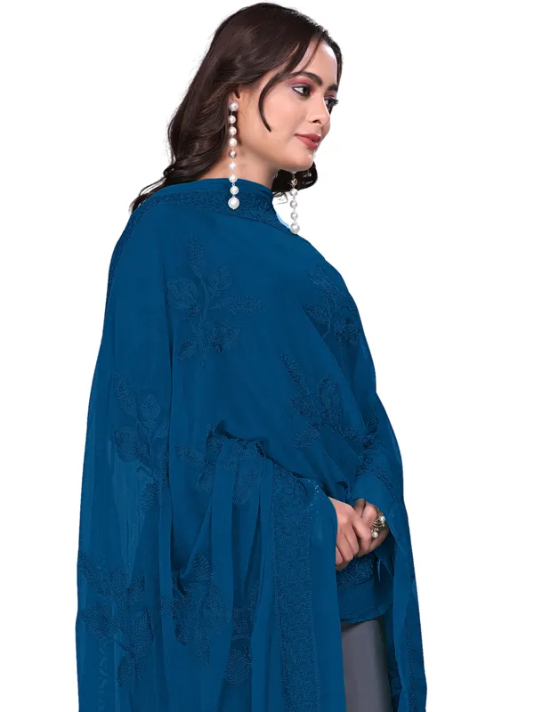 Embroidered_Chiffon_Dupatta_For_Women_With_Pom_Pom_Lace_Navy_Blue