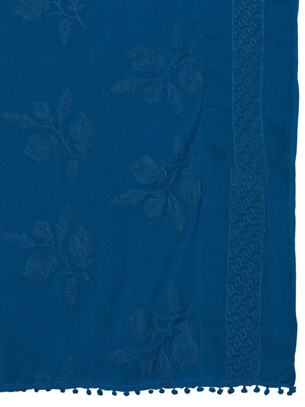 Embroidered_Chiffon_Dupatta_For_Women_With_Pom_Pom_Lace_Navy_Blue