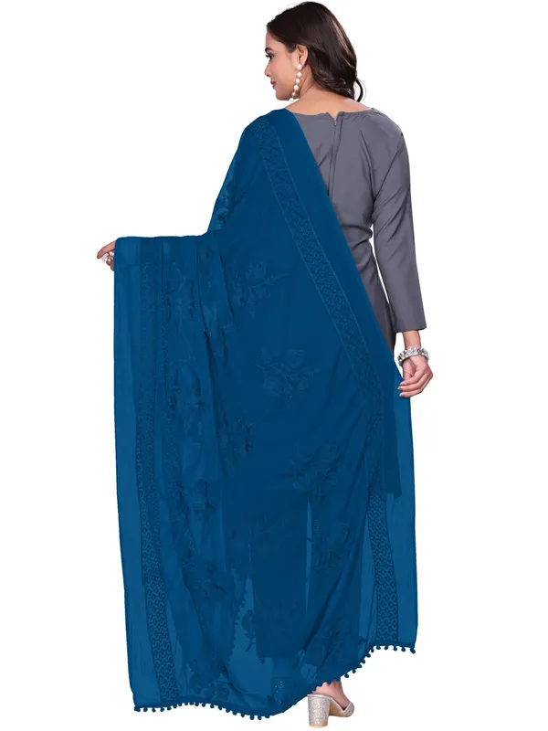 Embroidered_Chiffon_Dupatta_For_Women_With_Pom_Pom_Lace_Navy_Blue