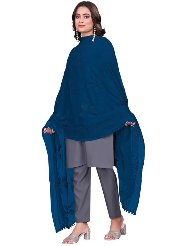 Embroidered_Chiffon_Dupatta_For_Women_With_Pom_Pom_Lace_Navy_Blue