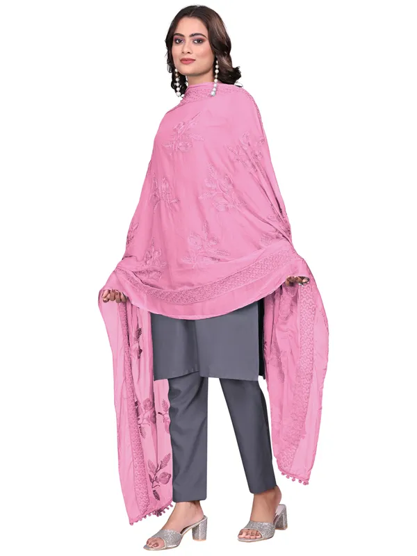 Embroidered_Chiffon_Dupatta_For_Women_With_Pom_Pom_Lace_Onion_Pink