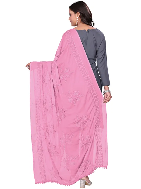 Embroidered_Chiffon_Dupatta_For_Women_With_Pom_Pom_Lace_Onion_Pink