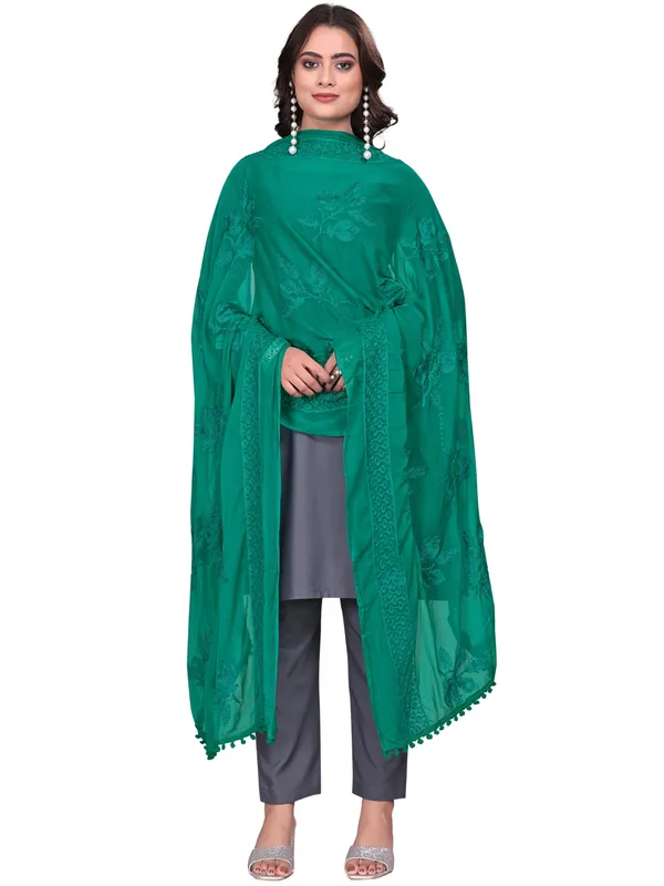 Embroidered_Chiffon_Dupatta_For_Women_With_Pom_Pom_Lace_Rama_Green