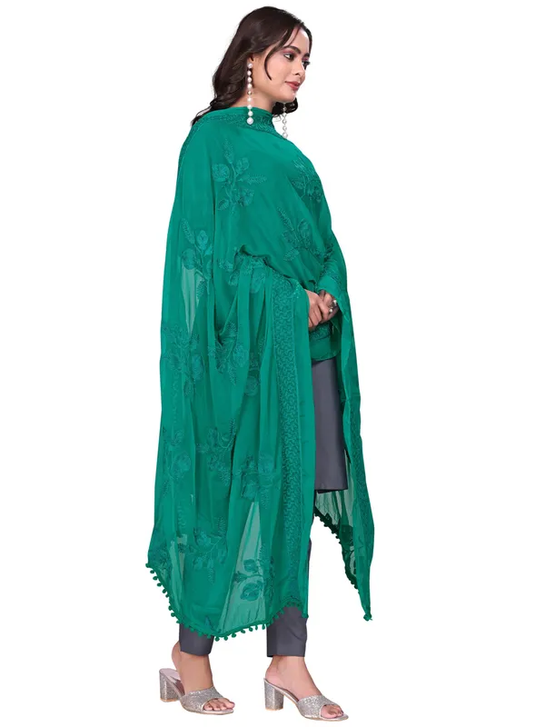 Embroidered_Chiffon_Dupatta_For_Women_With_Pom_Pom_Lace_Rama_Green
