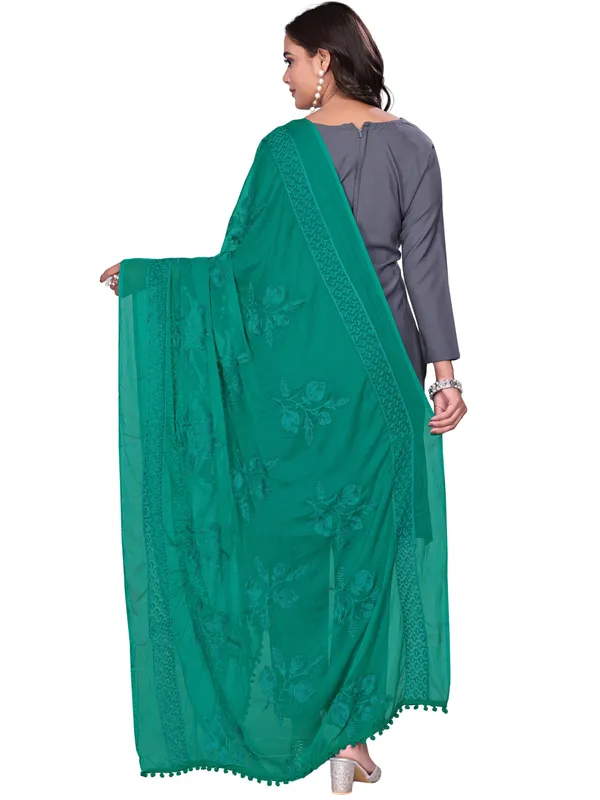 Embroidered_Chiffon_Dupatta_For_Women_With_Pom_Pom_Lace_Rama_Green