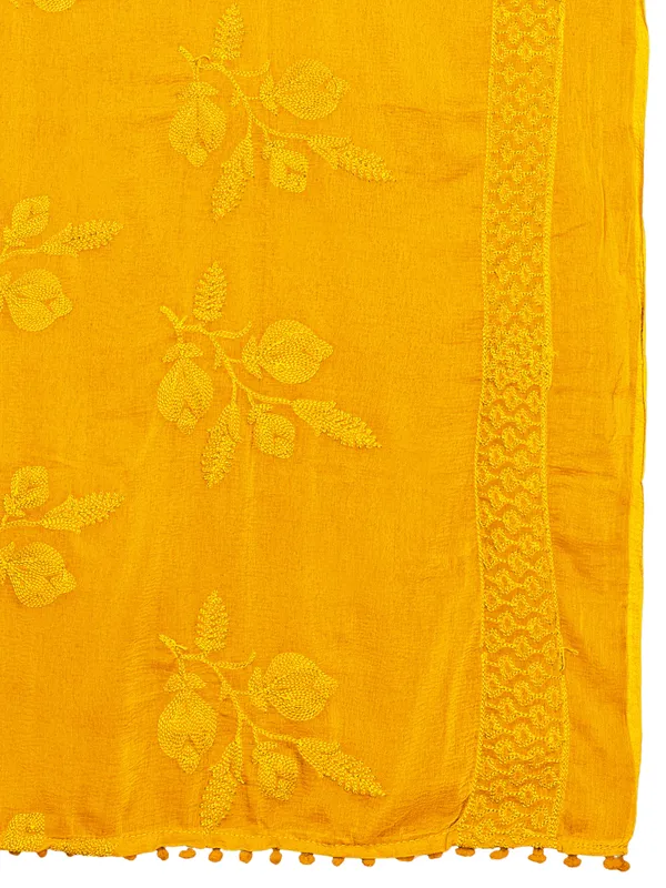 Embroidered_Chiffon_Dupatta_For_Women_With_Pom_Pom_Lace_Yellow