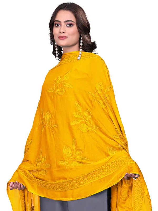 Embroidered_Chiffon_Dupatta_For_Women_With_Pom_Pom_Lace_Yellow