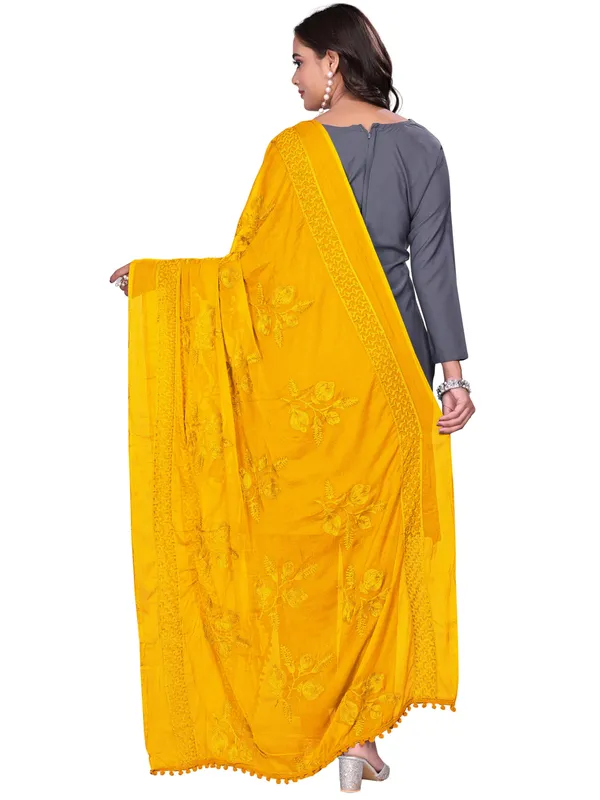 Embroidered_Chiffon_Dupatta_For_Women_With_Pom_Pom_Lace_Yellow