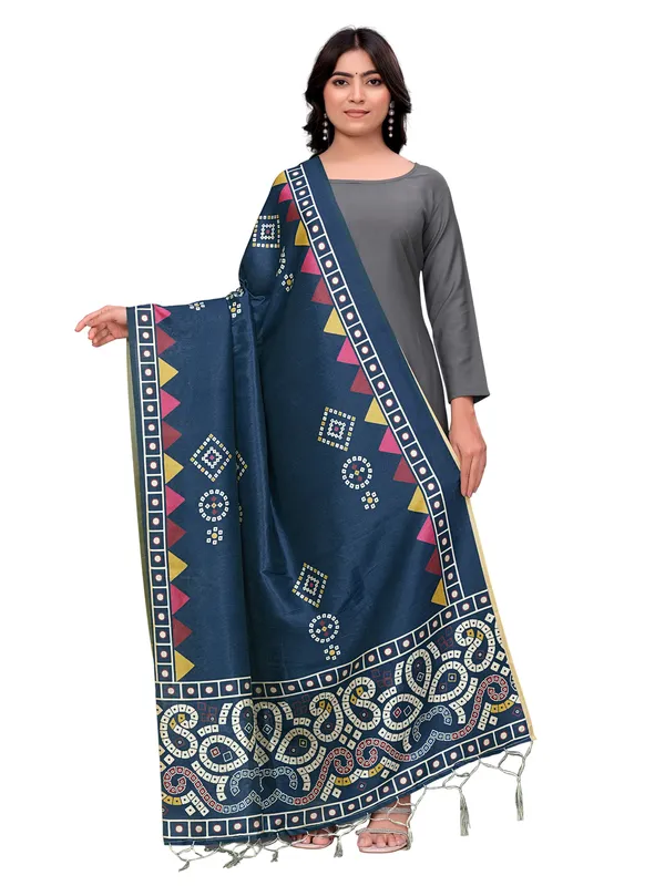 Bandhani_Printed_Art_Silk_Dupatta_For_Women_With_Tassels_Navy