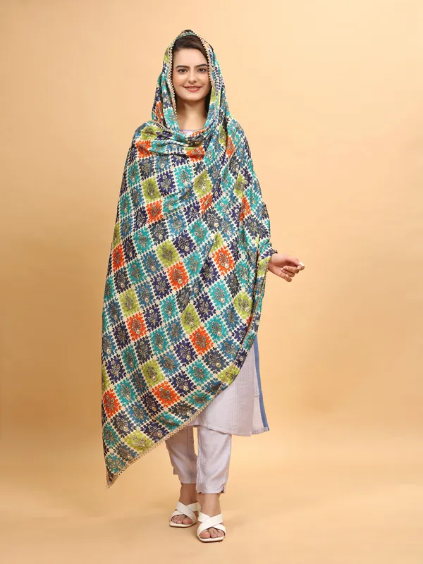 Chinon_Dupatta_With_Digital_Foil_Print_And_Lace_Border_Box_Green