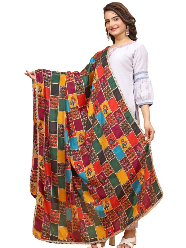 Chinon_Dupatta_With_Digital_Foil_Print_And_Lace_Border_Multicolor_2