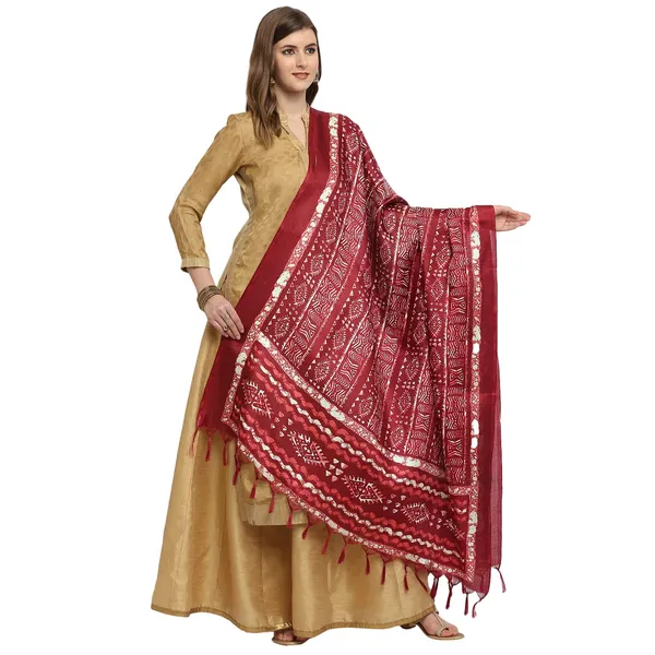 Cotton_Silk_Dupatta_With_Bagru_Style_Print_And_Tassels_Red