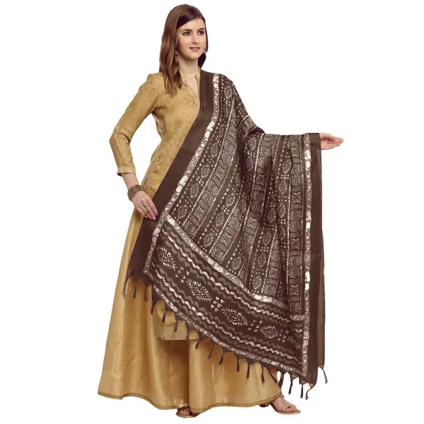 Cotton_Silk_Dupatta_With_Bagru_Style_Print_And_Tassels_Brown