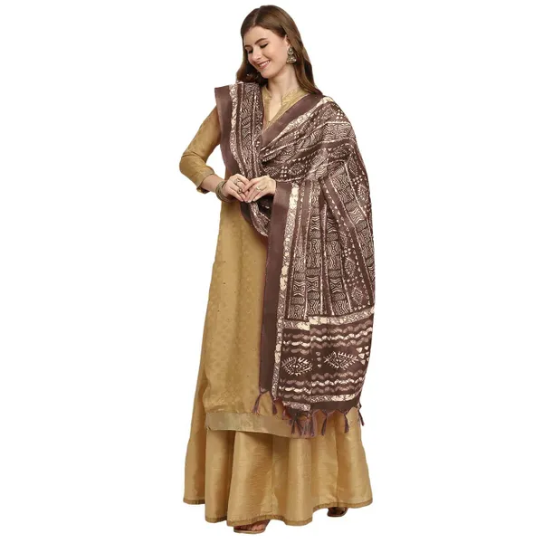 Cotton_Silk_Dupatta_With_Bagru_Style_Print_And_Tassels_Brown