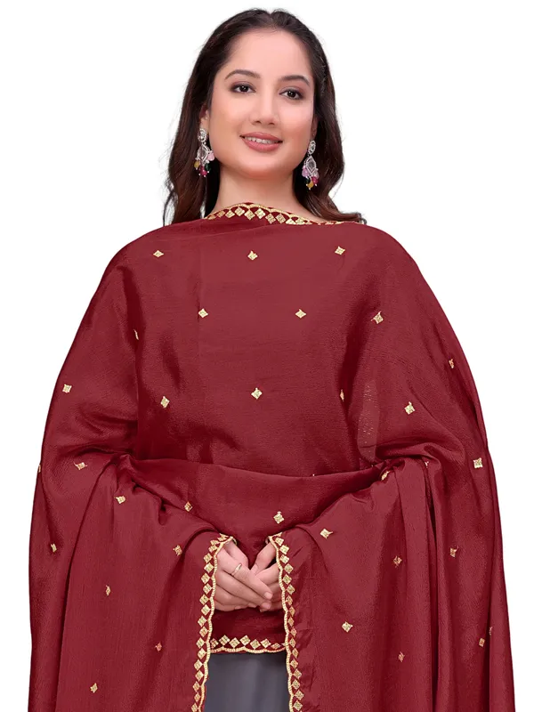Chinon_Embroidered_Dupatta_With_Sequin_Butti_Scalloped_Border_Maroon