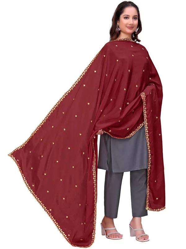 Chinon_Embroidered_Dupatta_With_Sequin_Butti_Scalloped_Border_Maroon