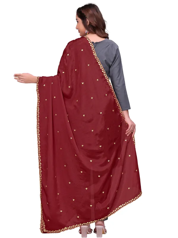 Chinon_Embroidered_Dupatta_With_Sequin_Butti_Scalloped_Border_Maroon