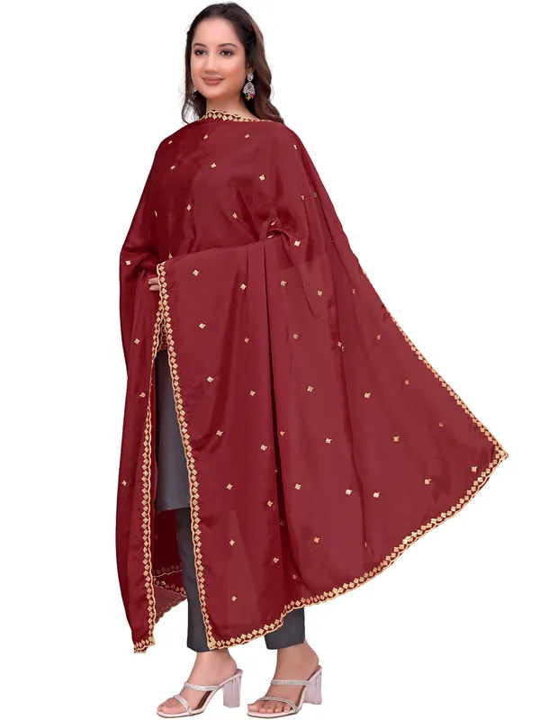 Chinon_Embroidered_Dupatta_With_Sequin_Butti_Scalloped_Border_Maroon