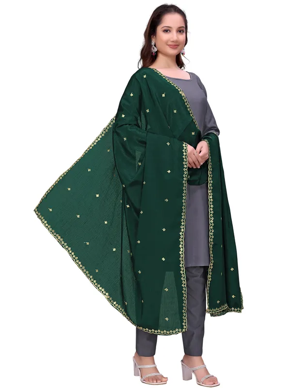 Chinon_Embroidered_Dupatta_With_Sequin_Butti_Scalloped_Border_Green