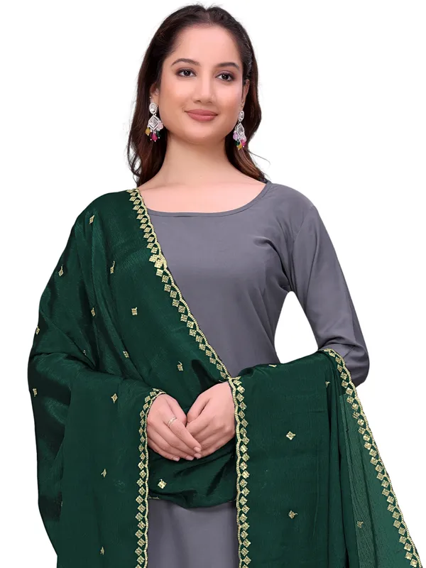 Chinon_Embroidered_Dupatta_With_Sequin_Butti_Scalloped_Border_Green
