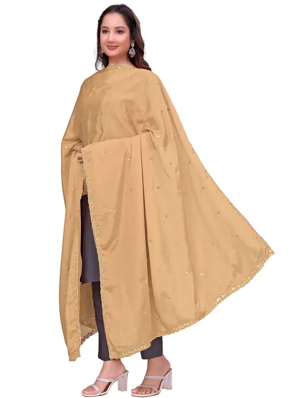 Chinon_Embroidered_Dupatta_With_Sequin_Butti_Scalloped_Border_Gold