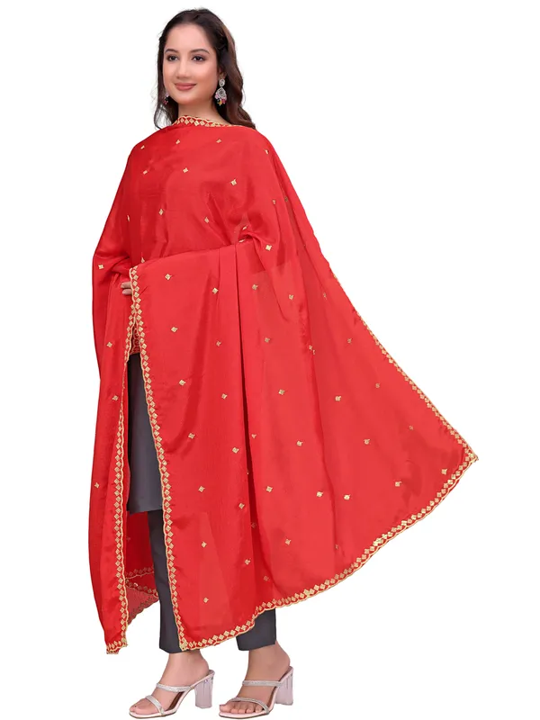 Chinon_Embroidered_Dupatta_With_Sequin_Butti_Scalloped_Border_Red