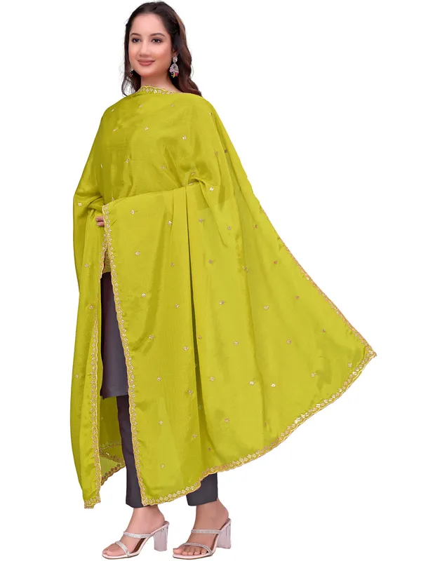 Chinon_Embroidered_Dupatta_With_Sequin_Butti_Scalloped_Border_Lemon