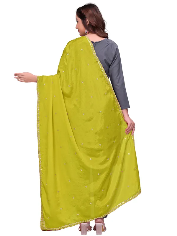 Chinon_Embroidered_Dupatta_With_Sequin_Butti_Scalloped_Border_Lemon