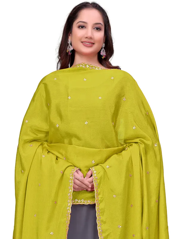 Chinon_Embroidered_Dupatta_With_Sequin_Butti_Scalloped_Border_Lemon