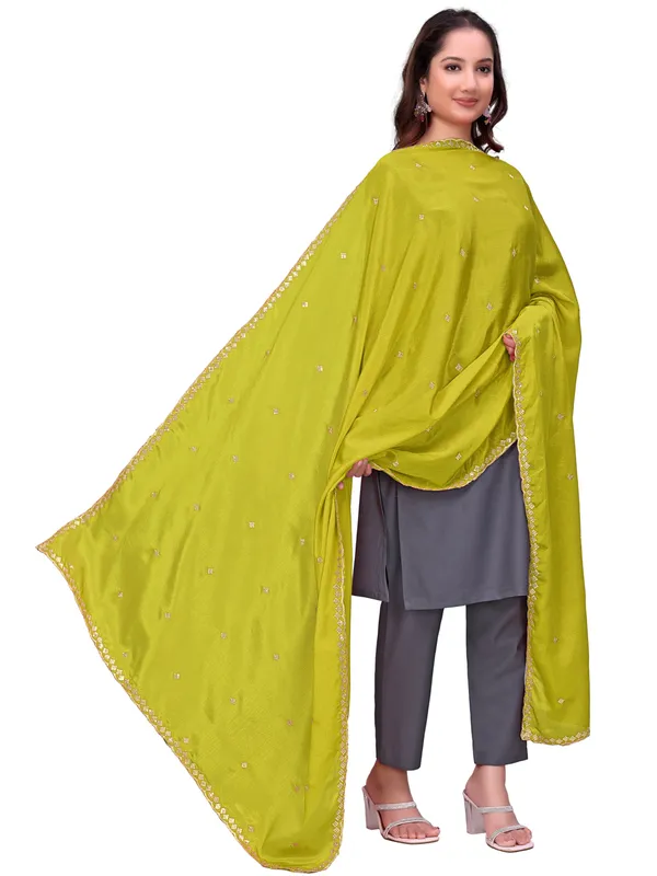Chinon_Embroidered_Dupatta_With_Sequin_Butti_Scalloped_Border_Lemon
