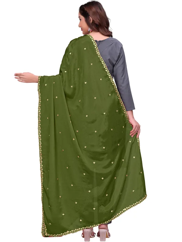 Chinon_Embroidered_Dupatta_With_Sequin_Butti_Scalloped_Border_Mahendi_Green