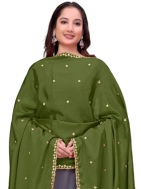 Chinon_Embroidered_Dupatta_With_Sequin_Butti_Scalloped_Border_Mahendi_Green