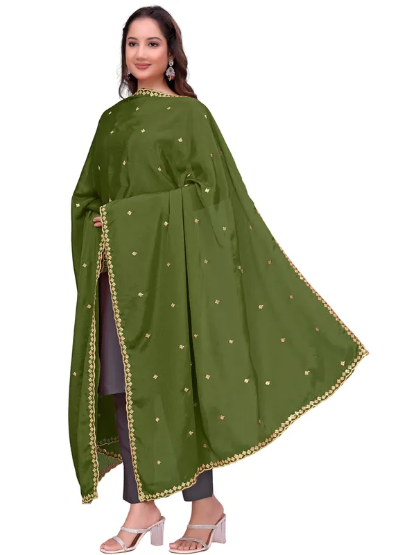 Chinon_Embroidered_Dupatta_With_Sequin_Butti_Scalloped_Border_Mahendi_Green