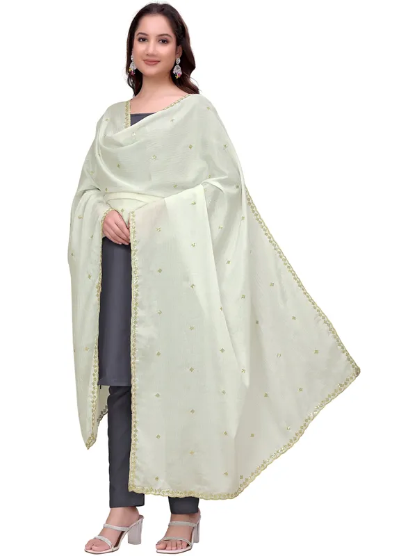 Chinon_Embroidered_Dupatta_With_Sequin_Butti_Scalloped_Border_White