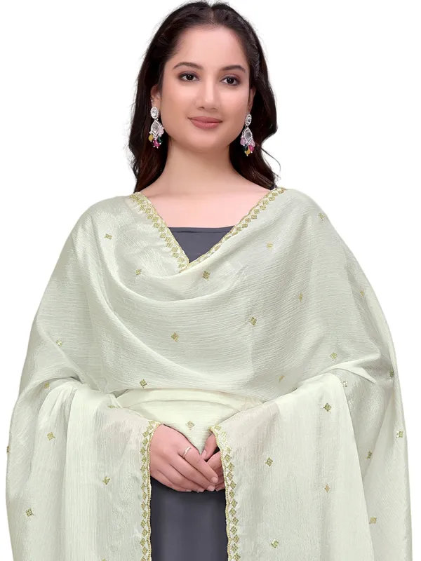 Chinon_Embroidered_Dupatta_With_Sequin_Butti_Scalloped_Border_White