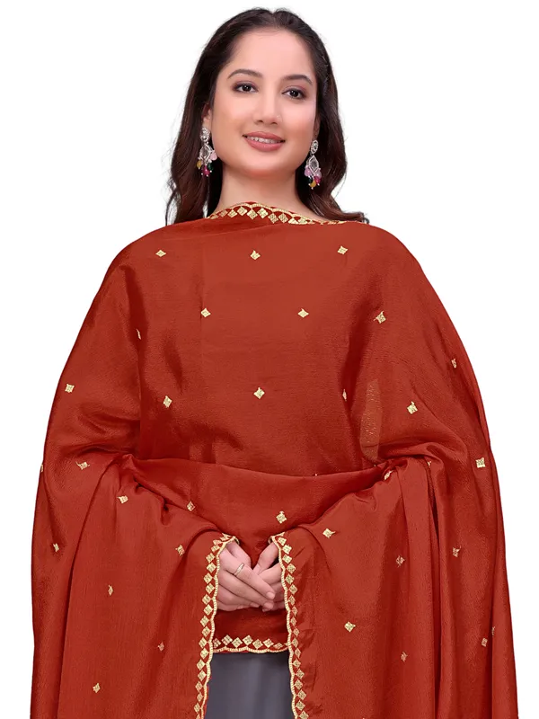Chinon_Embroidered_Dupatta_With_Sequin_Butti_Scalloped_Border_Rust