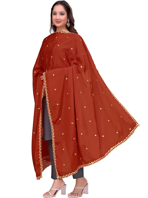 Chinon_Embroidered_Dupatta_With_Sequin_Butti_Scalloped_Border_Rust