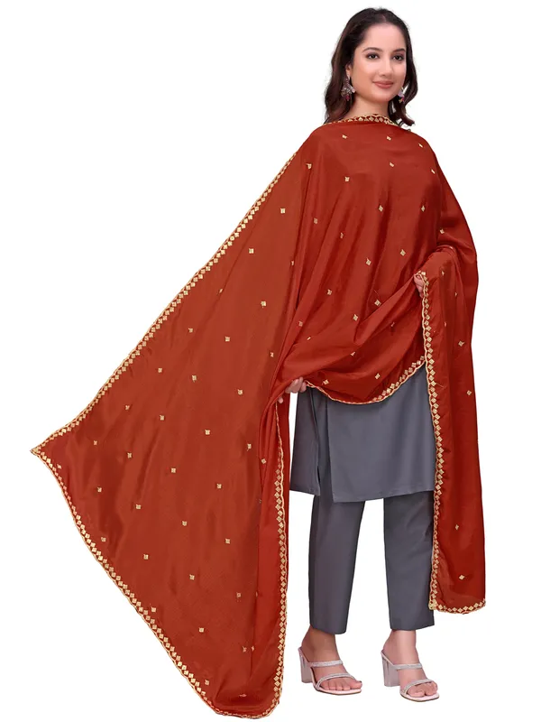 Chinon_Embroidered_Dupatta_With_Sequin_Butti_Scalloped_Border_Rust