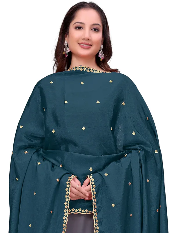 Chinon_Embroidered_Dupatta_With_Sequin_Butti_Scalloped_Border_Navy_Blue