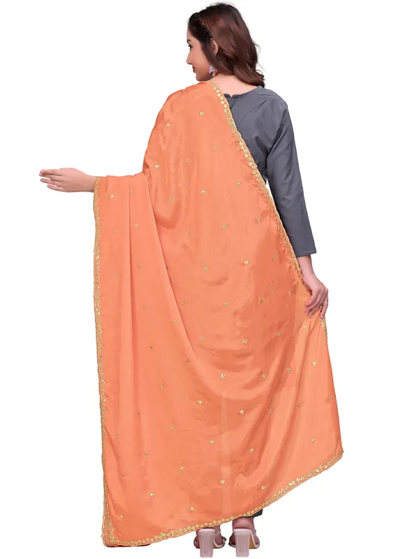 Chinon_Embroidered_Dupatta_With_Sequin_Butti_Scalloped_Border_Peach